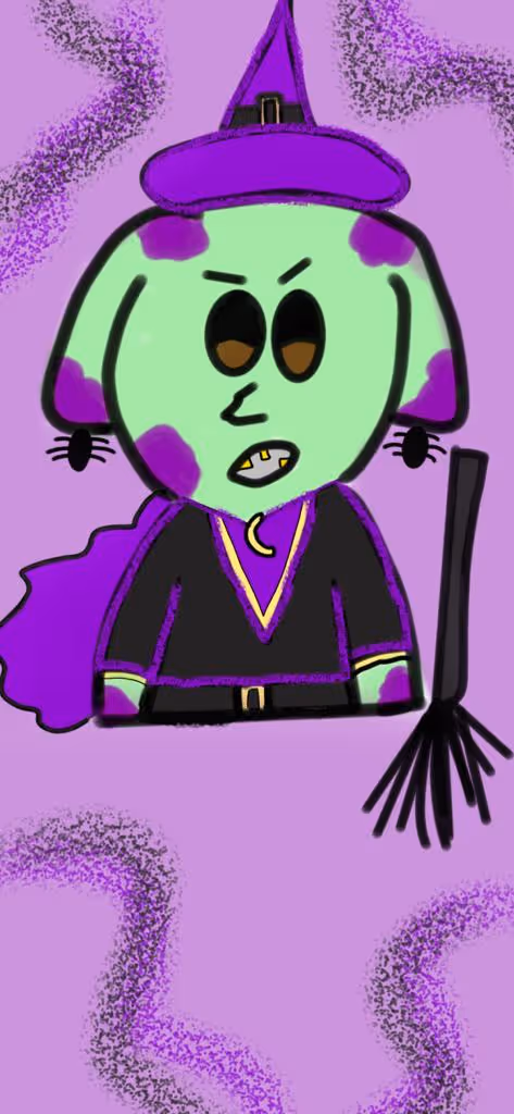 FD054 - Mio in a superhero costume with cape, original artwork by teenage artist Miriam